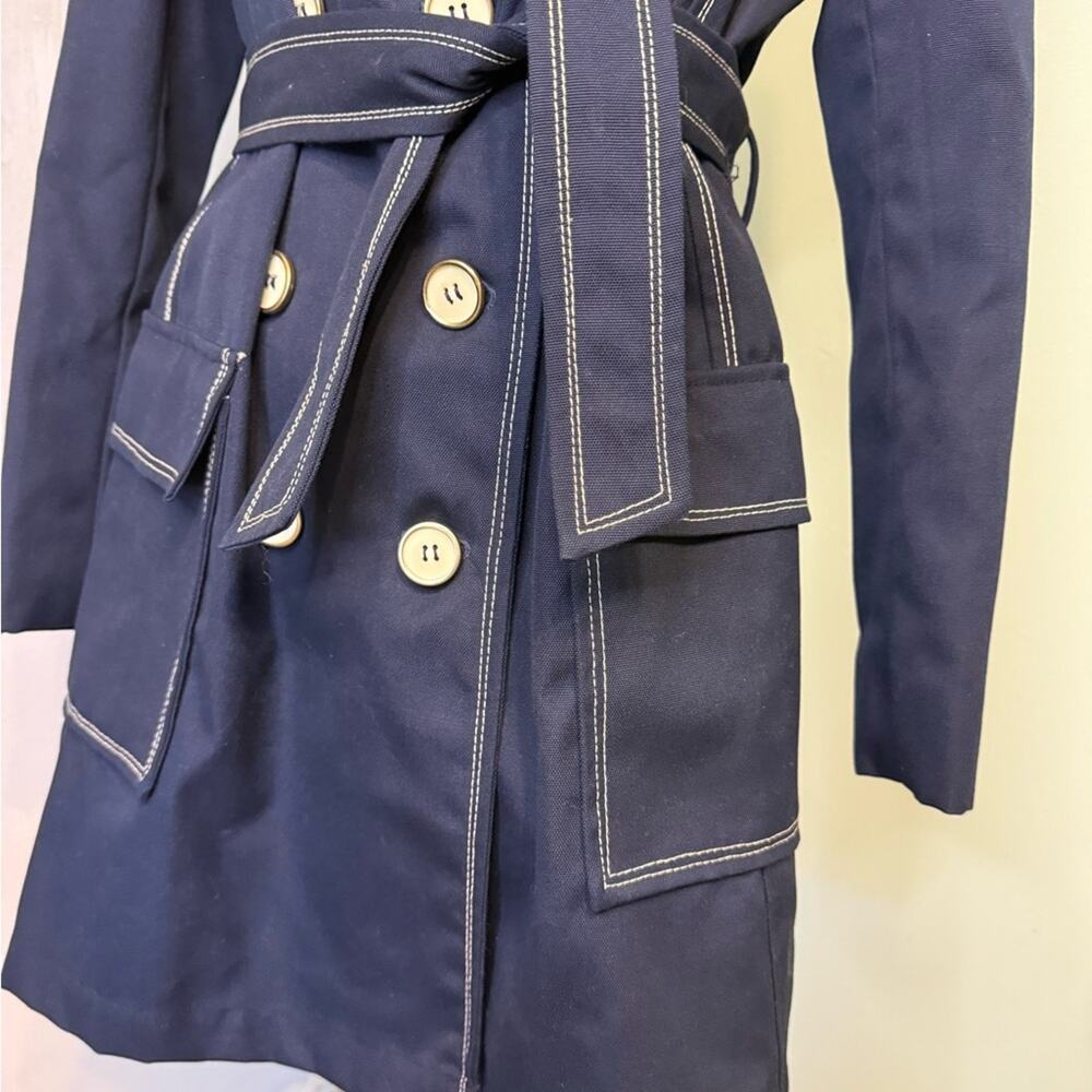 Vintage 80s British Mist Navy Double-Breasted Tie Women's Pea Coat  size 12 - Picture 3 of 7